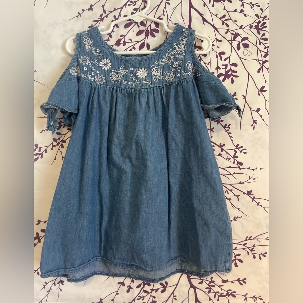Wonder Nation Girls Jean shirt with off the shoulder sleeves and white flowers